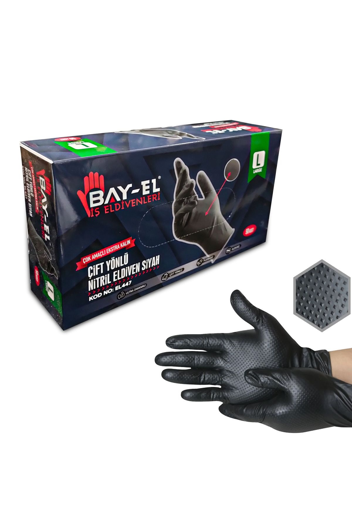BAYTEC ÇİFT YÖNLÜ NİTRİL ELDİVEN SİYAH XL-50Lİ (BY-EL448)